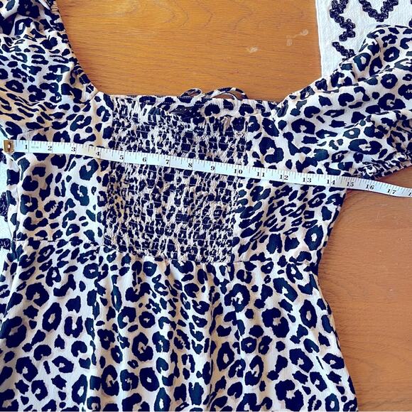 Sanctuary fresh breeze leopard print puff sleeve mini dress smocked size 6 - Picture 7 of 8